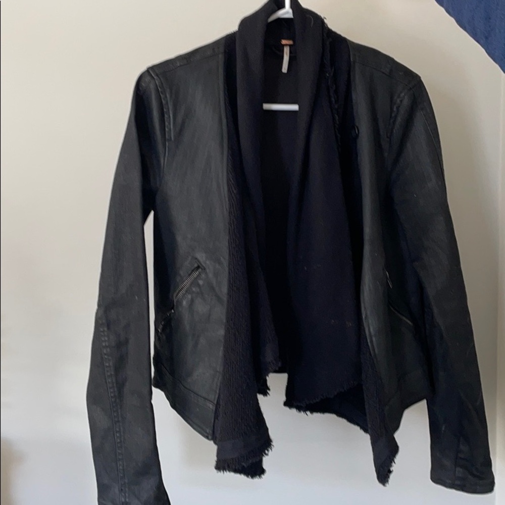 Free people black denim jacket with scarf - Picture 1 of 2